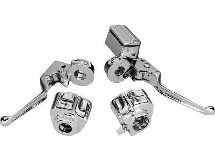 82-95 Chrome Handlebar Control Kit Without Switches Chrome 5/8" 1" Single Disc