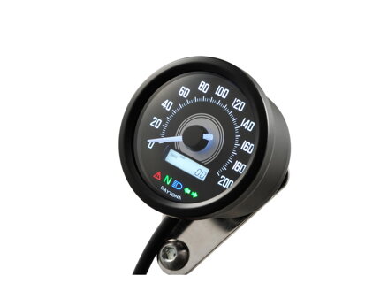 Velona60 Speedometer Scale: 200 mph; 200 km/h, with Indicators Black Stainless Steel