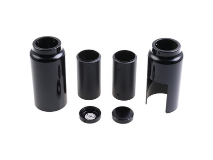 6-Piece Fork Covers with lower Fork Aluminum Covers Mid Version, with Cult-Werk Logo, with OEM Turnsignals and relocated OEM Headlamp Mask Gloss Black Powder Coated