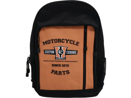 Motorcycle Parts Since 1970 Backpack Black Orange