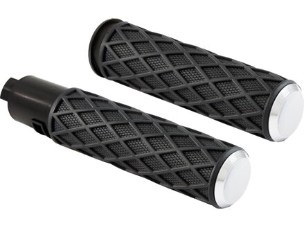 Diamond Grips Black Rubber, Chrome Endcap 1" Throttle By Wire (Switch Housing Sensor)