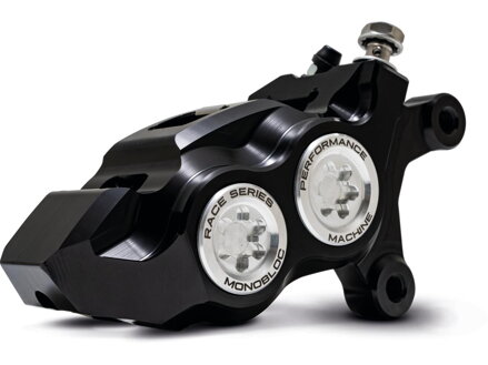 Race Series Monoblock Brake Caliper Clear Anodized Billet Bore Caps Black Anodized Front Right