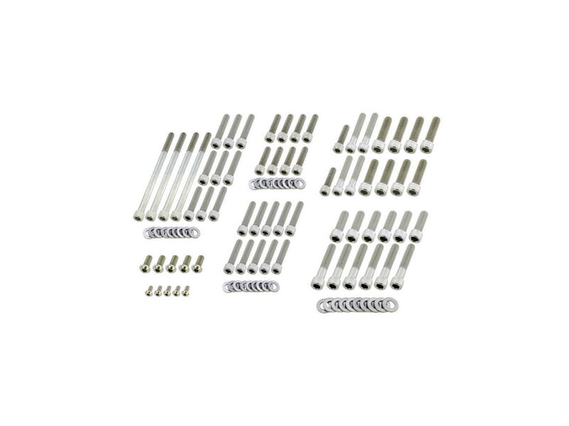 Complete Engine Screw Kit Screws for Touring Primary-, Cam-, Inspection-, Derby-, Timer-, Tranny Side Cover, Rockerboxes, Lifterbase, Inner Primary Stainless Steel