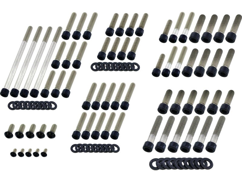 Complete Engine Screw Kit Screws for Sportster Primary-, Sprocket-, Cam-, Derby-, Timer-, Inspection Cover, Lifterbase, Rockerboxes Gloss Black Powder Coated